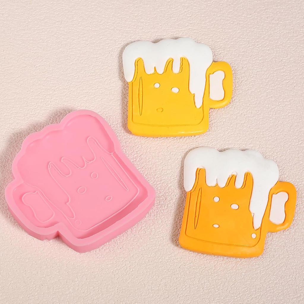 2 Pcs Creative Beer Shape Silicone Molds, Cute Beer Cup Fondant Mold, For Kitchen Baking, Candy, Biscuits, Chocolate, Cake Decoration, Chewing Gum,