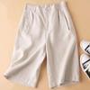 High Waist Elastic Waistband Women Shorts Button Fly Pockets Knee Length Straight Wide Leg Suit Short Pants Workwear