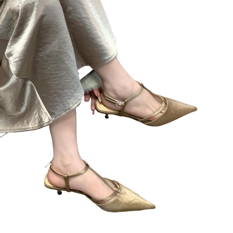 Fashion New Fashion Women's Design Ankle Buckle Strap Women Pumps Sandals Thin Heels Pointed Toe Shallow Slingback Mules Zapatos Mujer