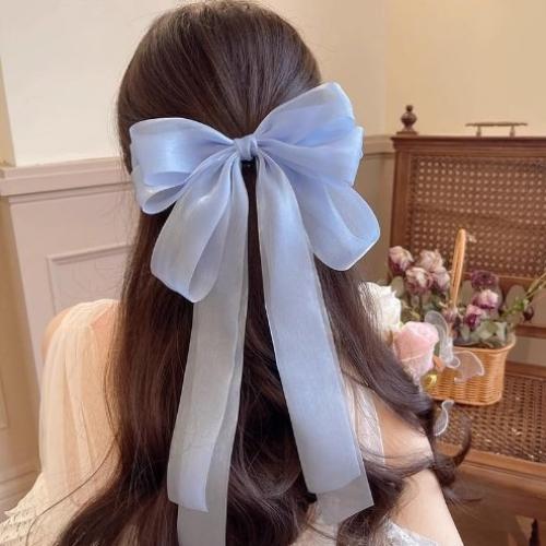 Ethereal Tulip Mermaid Iridescent Bow Hair Claw with Ribbon Tails Sweet Girl Pearlescent Color Fashion Shark Clip for Women