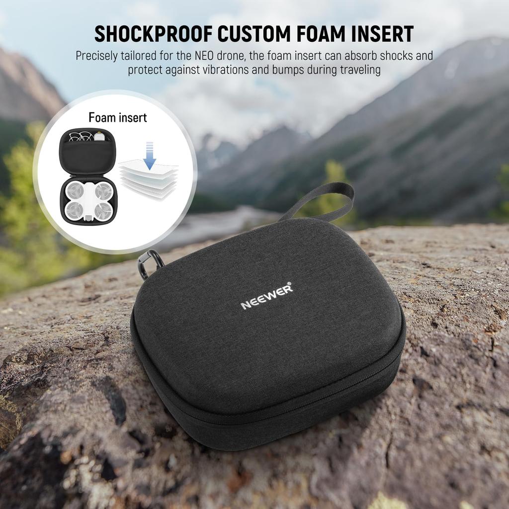 NEEWER NEO Drone Storage Case, NylonFoam, Shockproof, Waterproof, Portable, with Carabiner and Mesh Pocket, Hard Case, Drone Case, Storage Box,