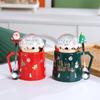 Crystal Ball Christmas Mugs Ceramic Santa Claus Figurines with Lid and Spoon Cute Coffee Mug for Home Office High, X'mas Gift