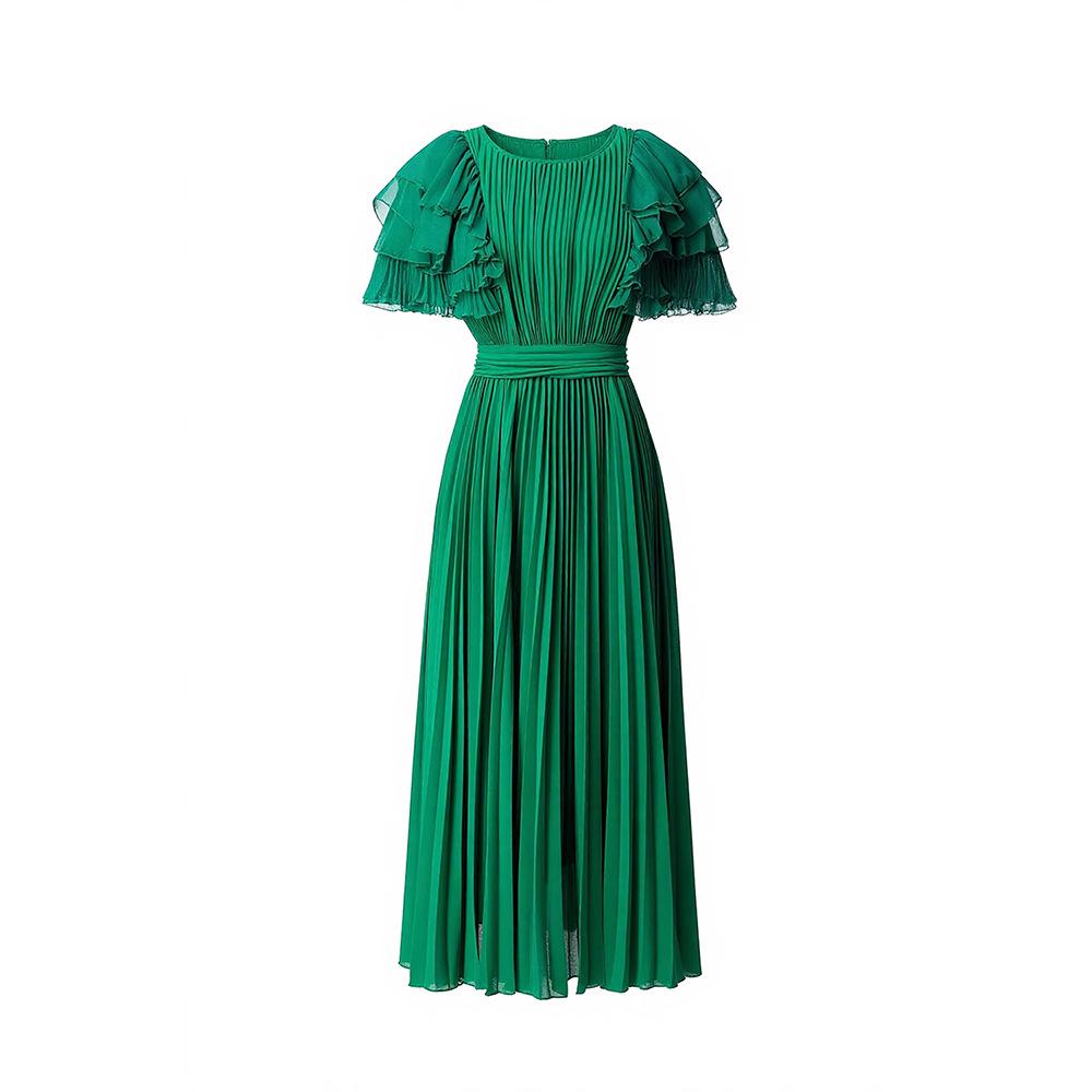 European Style Spring/Summer 2026 Women's Ruffle Short Sleeve Pleated Dress