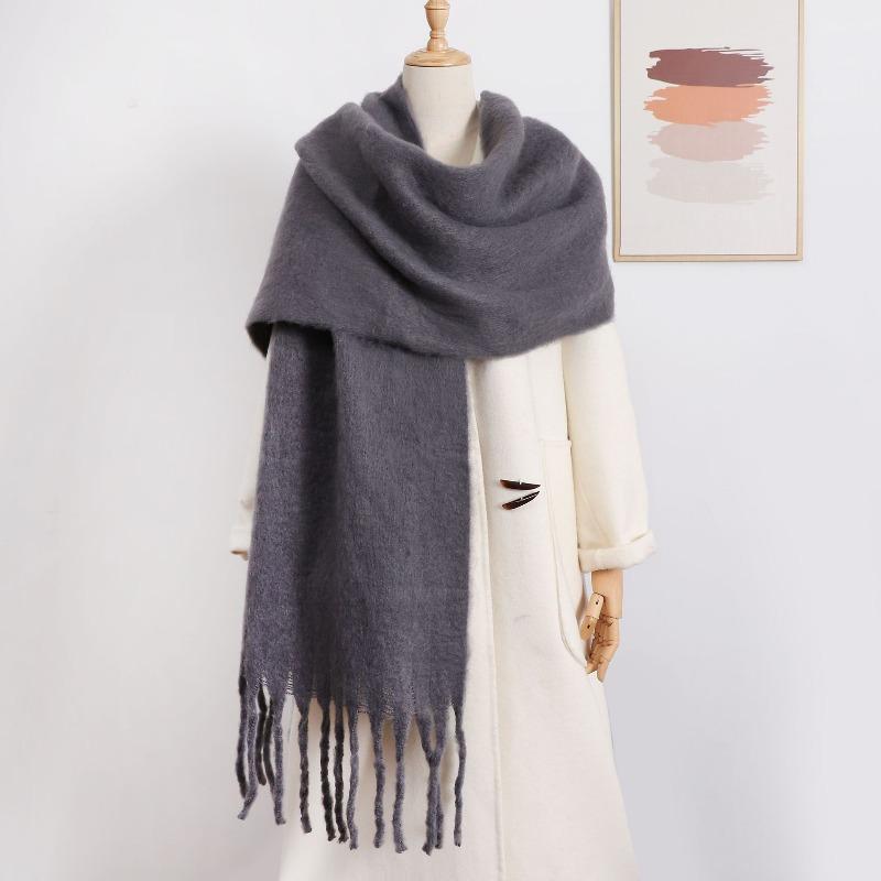 Crain blauer Schal Damen Winter vielseitig verdickt einfarbig Schal Mohair Premium warmer Schal