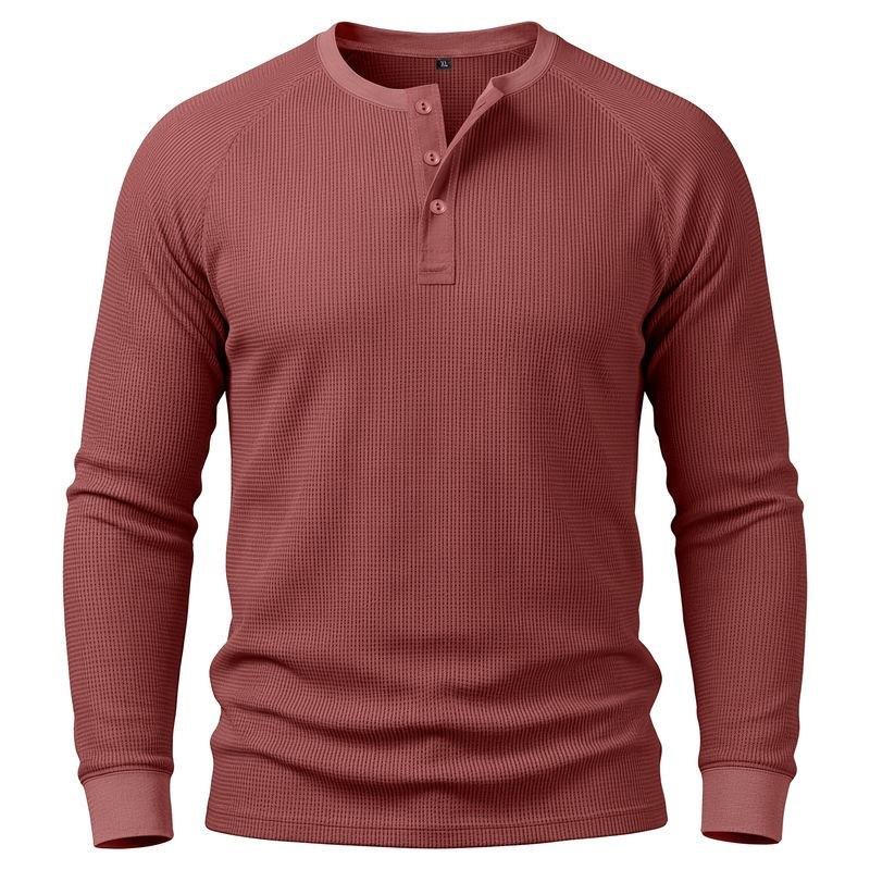 Mens Long Sleeve Henley Basic Solid Casual T Shirt