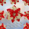 2/5Pcs 14cm Glitter Artifical Christmas Flowers Mreey Christmas Tree Decor Happy New Year Ornaments Xmas Fake Flowers Natal