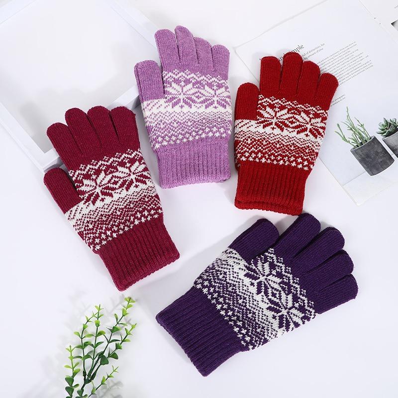 Winter warm snowy knitted five-finger gloves split-finger gloves adult gloves