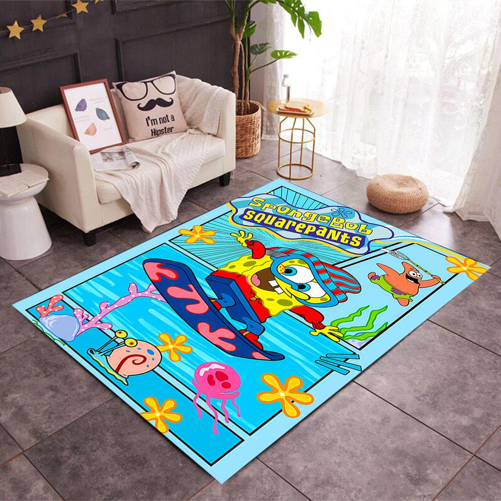 Happy Spongebob Happiness Themed Anti-Slip Rugs - Polyester Home Decor, Suitable for Bedrooms, Living Rooms, Doorways, Studios, and Decorations