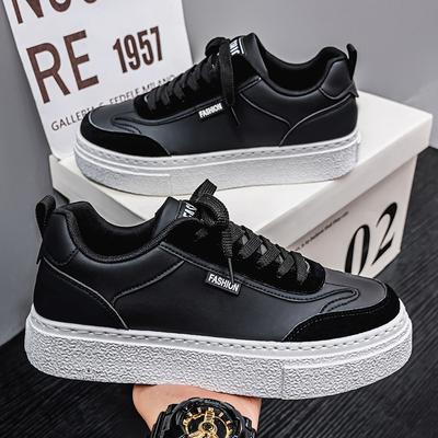 Athletic Casual Thick Bottom Plate Shoes, Men's Shoes Leather Hundred Students Tide Shoes Men's Small White Shoes