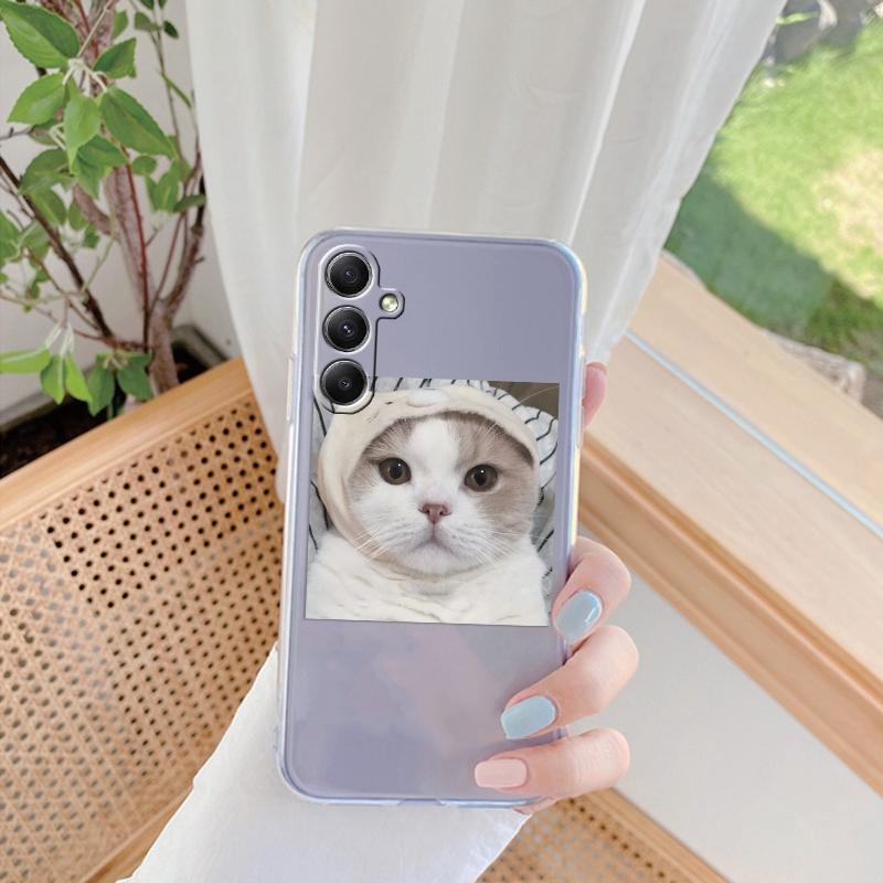 Funny Cat Patterned Soft Silicone Clear Case For Xiaomi Redmi Note 13 Pro 13C Samsung A55 A54 A34 S24 M35 iPhone 15 Camera Protective Shockproof Cover