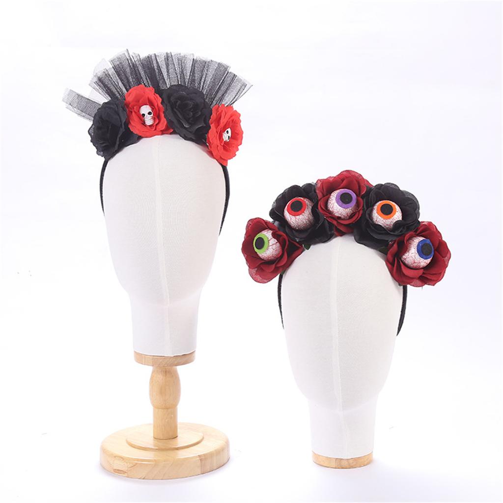 Scary Eyeball Flower Headband Costume Cosplay Accessories Skull Headdress with Tulle Rose Party Wear Gift for Boys Girls