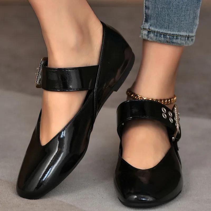 Fashion French Mary Jane Low Heels Shoes Retro Leopard Round Toe Buckle Belt Shallow Mouth Flat Ballet Shoe Casual Walking Zapatos