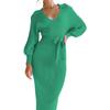 Autumn and Winter Women's Sweater Dresses Medium Long Sweater Dress Elegant Long Sleeve V-Neck Sexy Knit Tight Lace-up Dresses