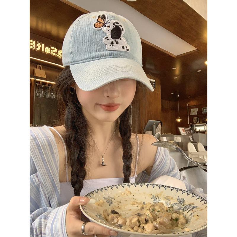 Cute Spotted Puppy Cowboy Duckball Cap for Women In Spring and Summer Large Brim Showing Face Small Outdoor Sun Protection Baseball Cap
