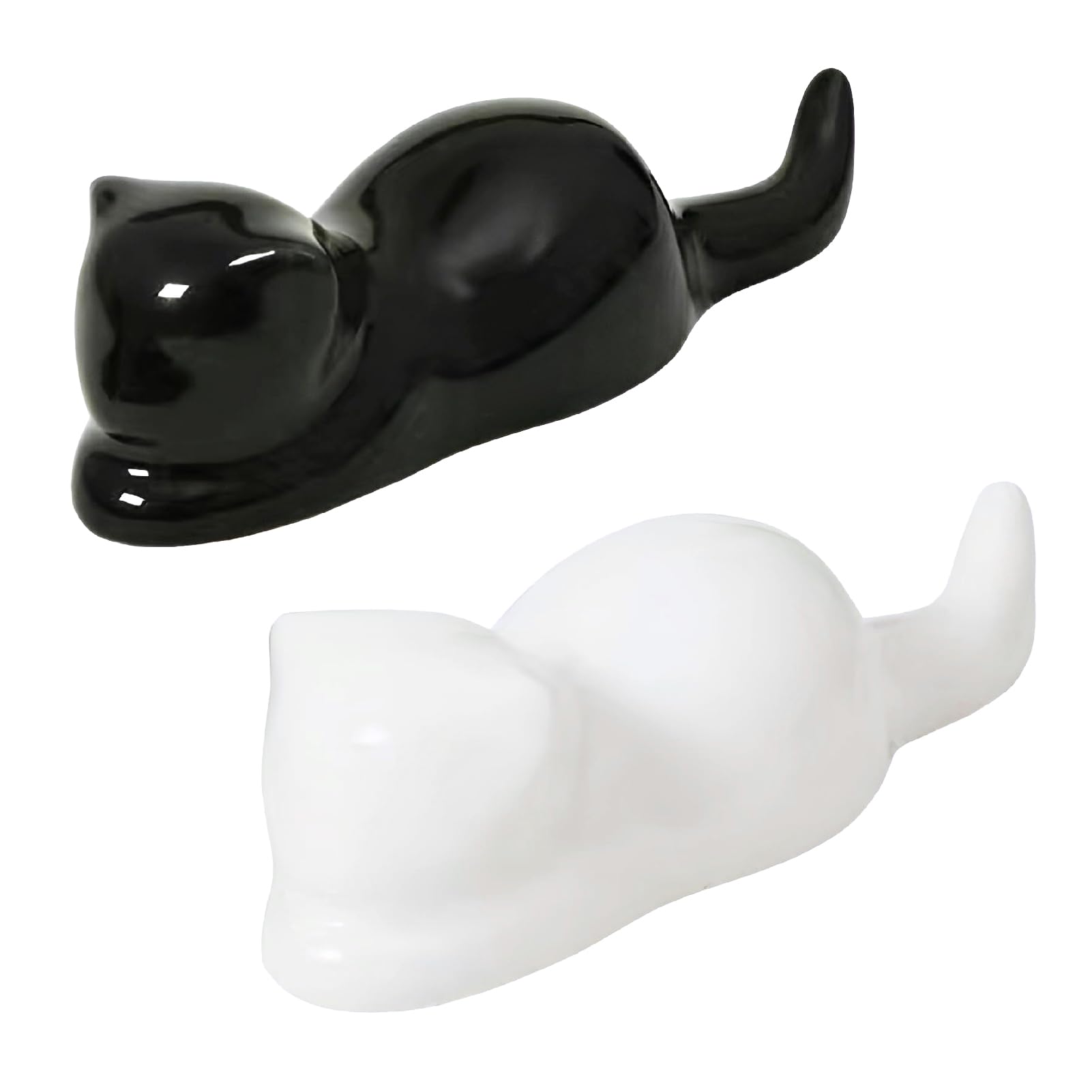 

ZERONOWA Cat Brush Rest, Ceramic Calligraphy Accessory, Set of 2, Mini Cat Brush Rest, Paperweight, Decorative Figurine (White/Black)