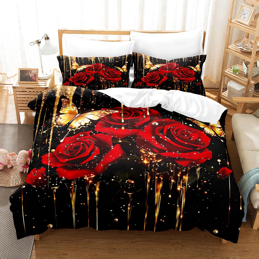 

3pcs Full Size Duvet Cover Comforter Not Included For Couples Bedroom 3D Printed Romantic Floral Bedding Sets With 2 Pillowcases 135x200cm