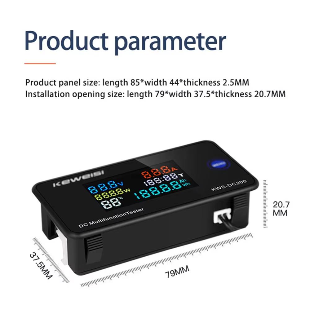 KWS-DC200 Digital Voltmeter Ammeter DC 0-200V Power Energy Meter LED Color DC Electric Wattmeter with Reset Function 0-100A