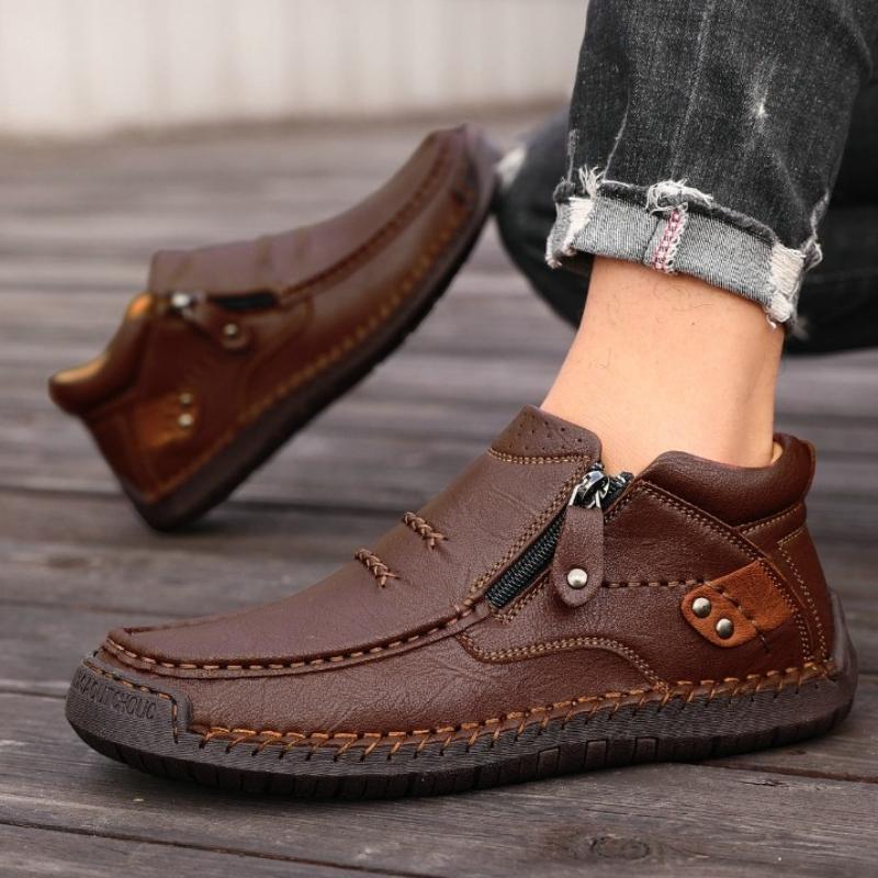 Men's Outdoor Casual Shoes Slip-on Flats Leather Shoes High-top Shoes Large Sizes Ankle Boots Formal Shoes 38-50