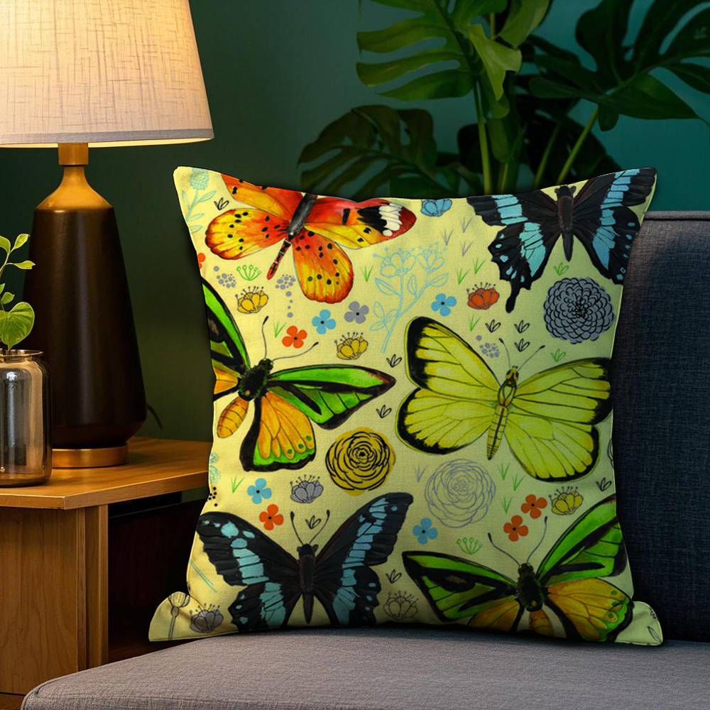 Vantage Retro Anime Butterfly Pillow Case Anti-dustmite Pillowcase Invisible Zipper Silky Short Plush Sofa Cushion Cover