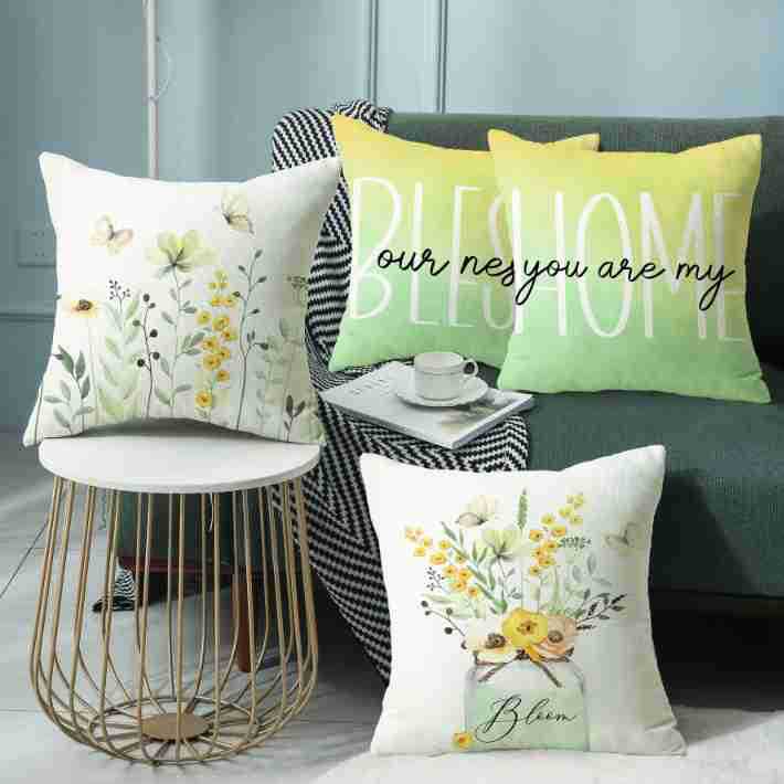 New Summer Throw Pillow Cover with Floral Letter Print Linen Throw Pillow Decoration Sofa Back Throw Pillow Cover