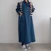 Retro Chic Lazy Long Sleeve Denim Dress Loose Casual  Women's Maxi Drress