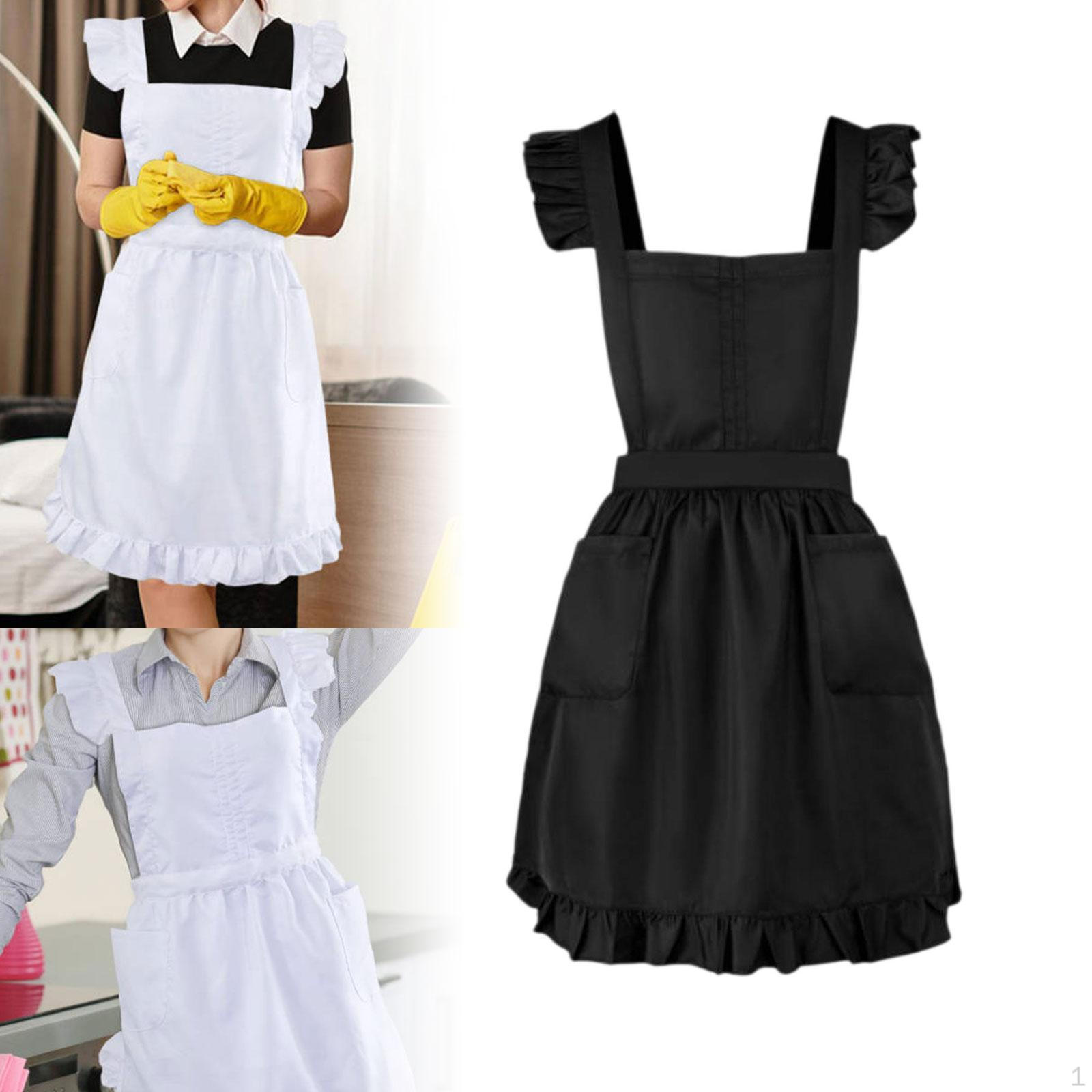 

Maid Ruffle Retro Apron Cosplay Costume Restaurant Adjustable with Front Pockets