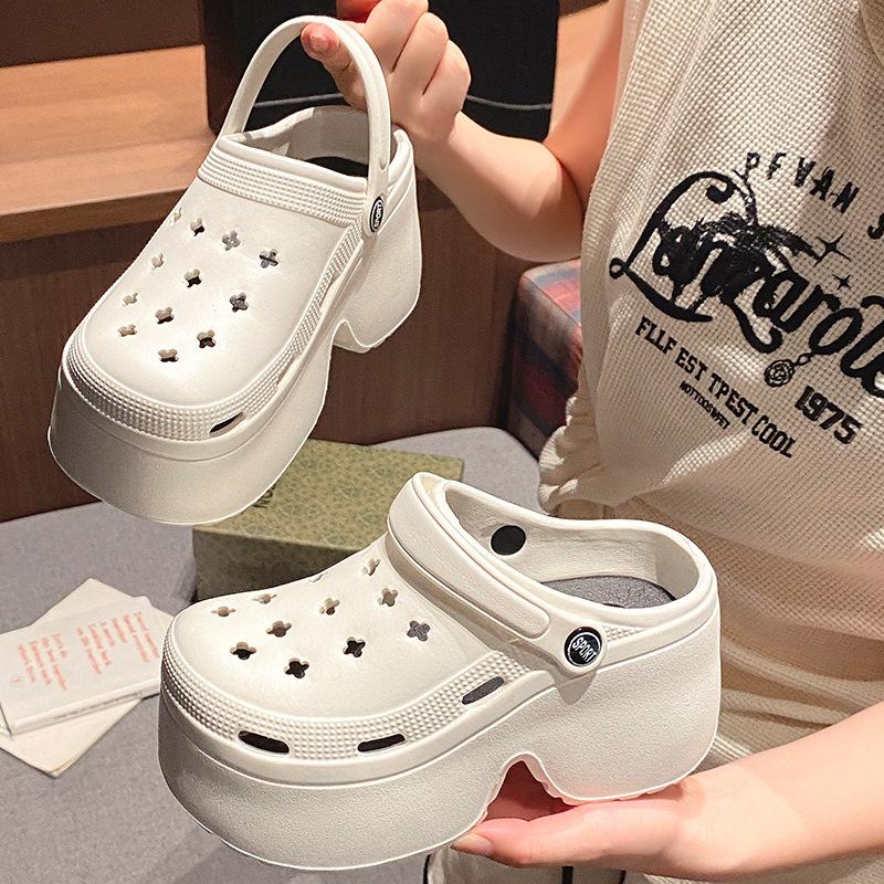 New hole shoes women's summer high heels wear thick soles non-slip beach bag head drag sandals women