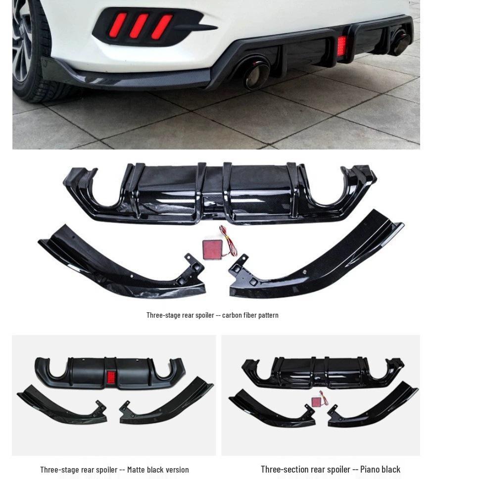Tenth Gen Civic Exhaust Pipe Spoiler with Lights & Carbon Fiber Front Lip Body Kit