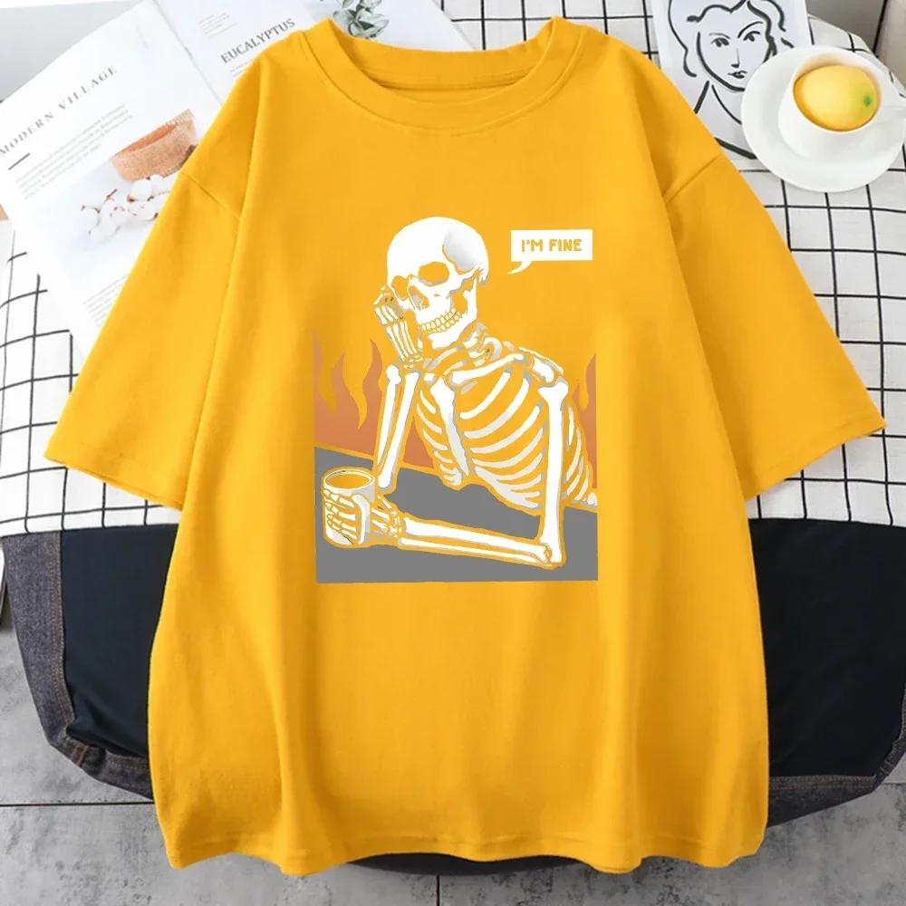 Skeletons In Meditation and Keep Alone Prints Mans Cotton Short Sleeve Personality Street Hip Hop Clothing Casual Men T-Shirts