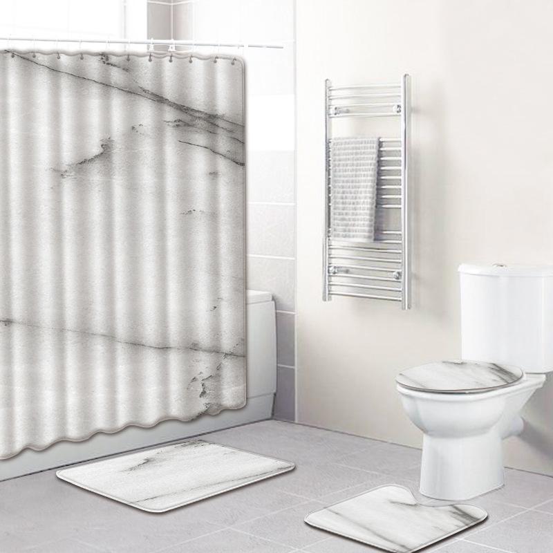 Marble Texture Printing Bathroom Non-Slip Floor Mat Shower Curtain Combination Carpet European And American Style