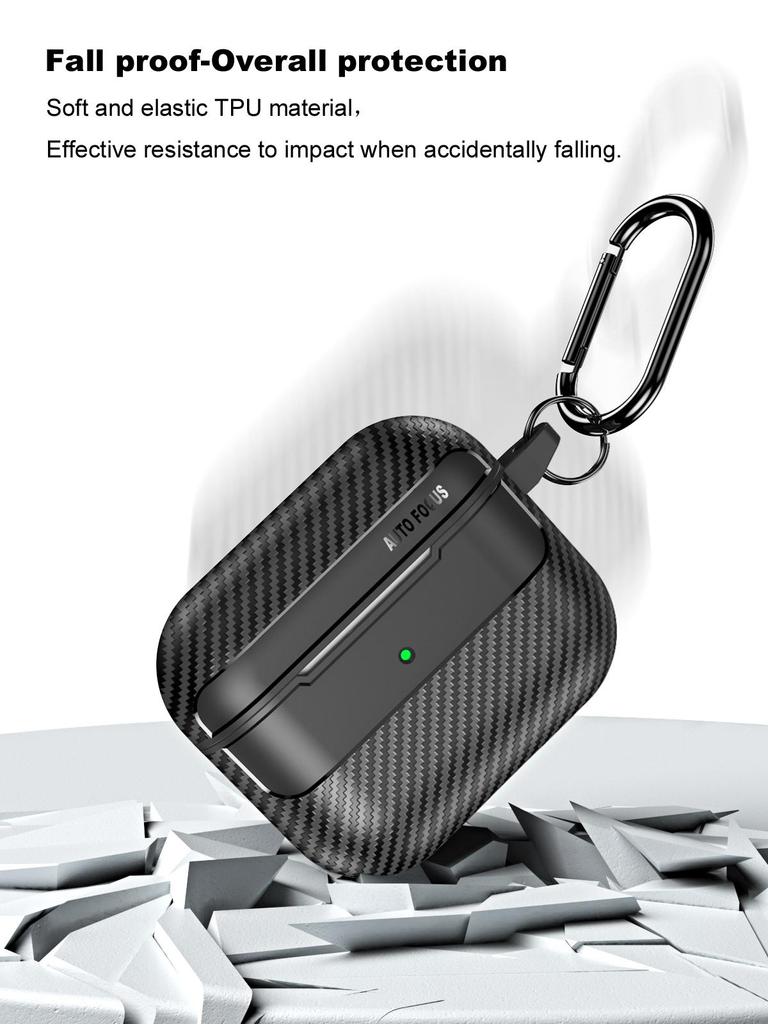 Waterproof Carbon Fiber Texture Soft Silicone Earphone Case With Keychain Hook For Apple Airpods Pro 2 Generation 2nd Air Pods 3 Gen Shockproof Cover