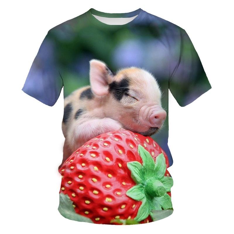Summer Men's Tee Fashion Pig T-shirt Harajuku 3D Printing Casual Classic Tee T Shirt Round Neck Short-sleeved Top Clothing