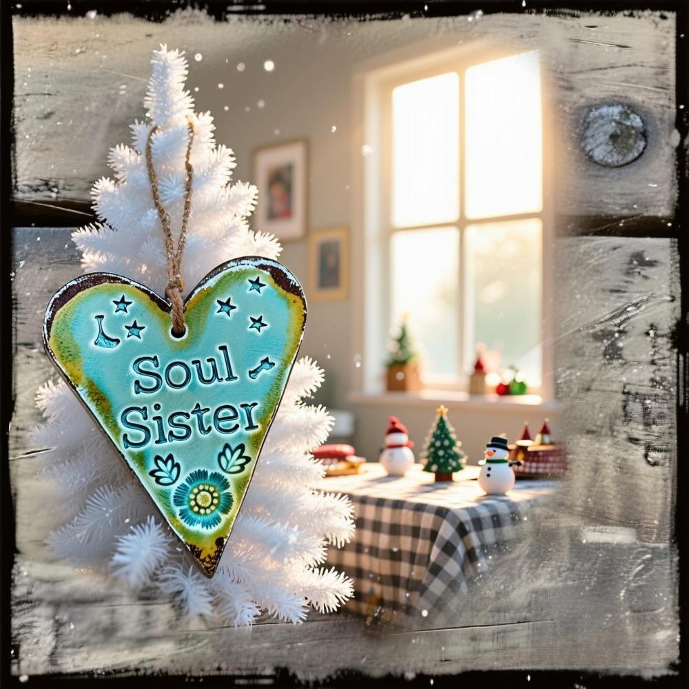 2 Pcs of 2D Flat Soul Sisters and I Love You Decorative Pendants, Handmade Heart-shaped Friendship Decorations. Perfect Birthday