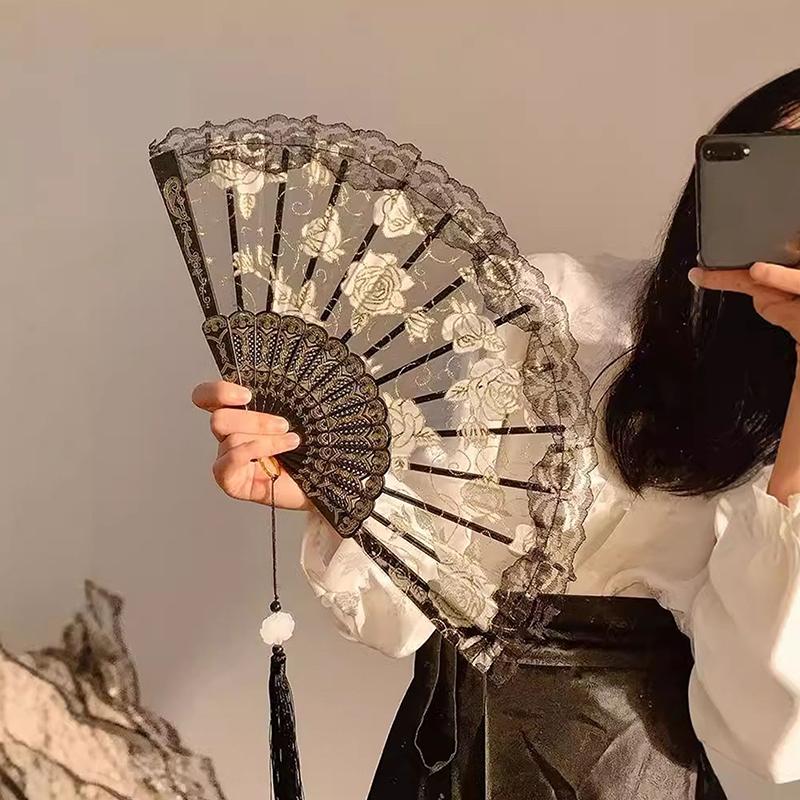 Lace Decorative Fans Folding Hand Fan Black White Dancing Fans Wedding Party Stage Performance Fan Gifts For Guest