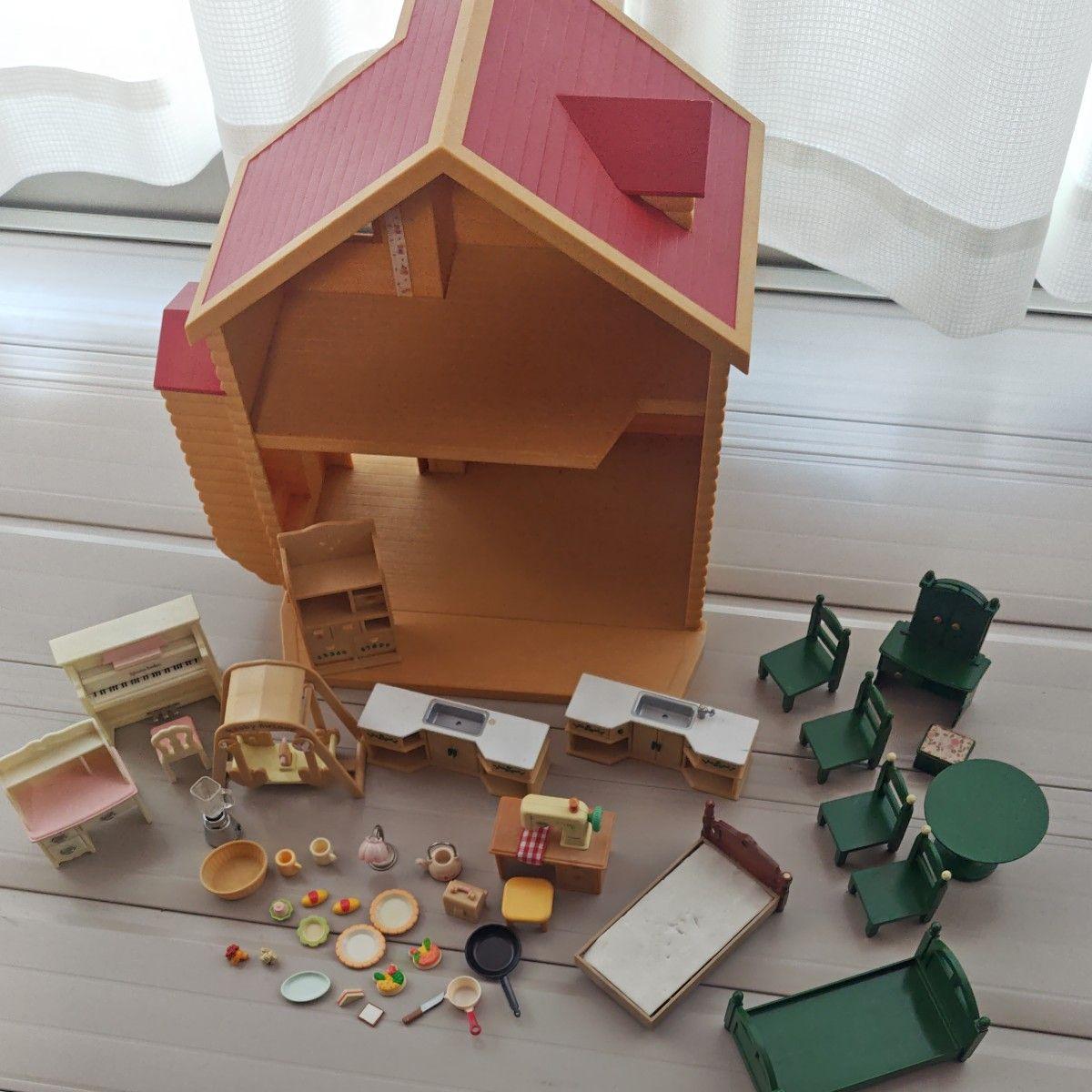 Used Sylvanian Families Big house with red roof and many more