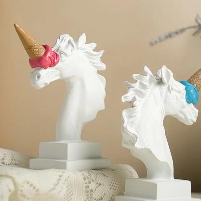Kunsthandwerk aus Harz Einhorn Dekorative Figuren Eiscreme Pferd Lustige künstliche Tierskulptur Heimdekorationszubehör Handwerk