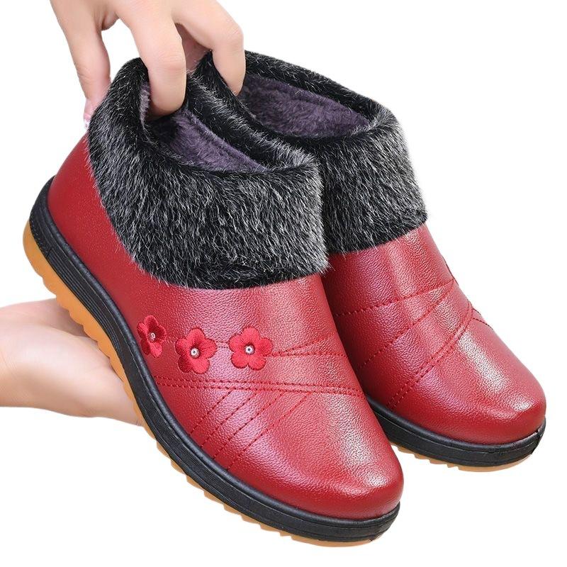 Old North Cloth Shoes Women's Cotton Shoes Winter Waterproof and Non-slip Piled Thickened Warm Shoes Middle-aged and Elderly Flat Mother Cotton Boots