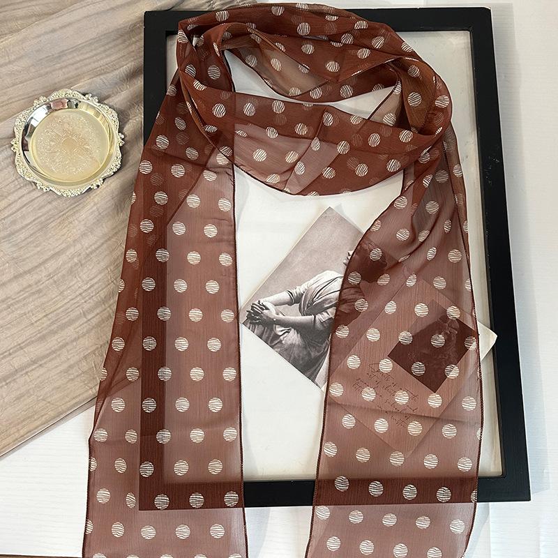 French Retro Polka Dot Lace Silk Scarf - Stylish, Versatile, Striped, Lightweight Ribbon for Spring/Summer