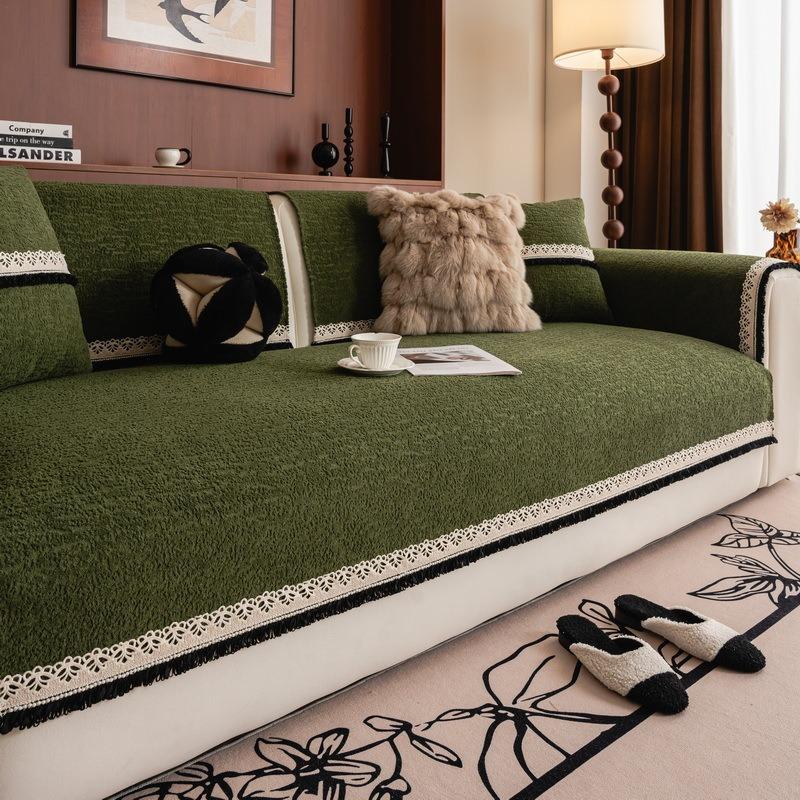 New Chenille Soft Sofa Cover With Lace For Living Room Non-Slip Sofas Towel Couch Covers L Shaped Corner Couch Seat Pad Modern