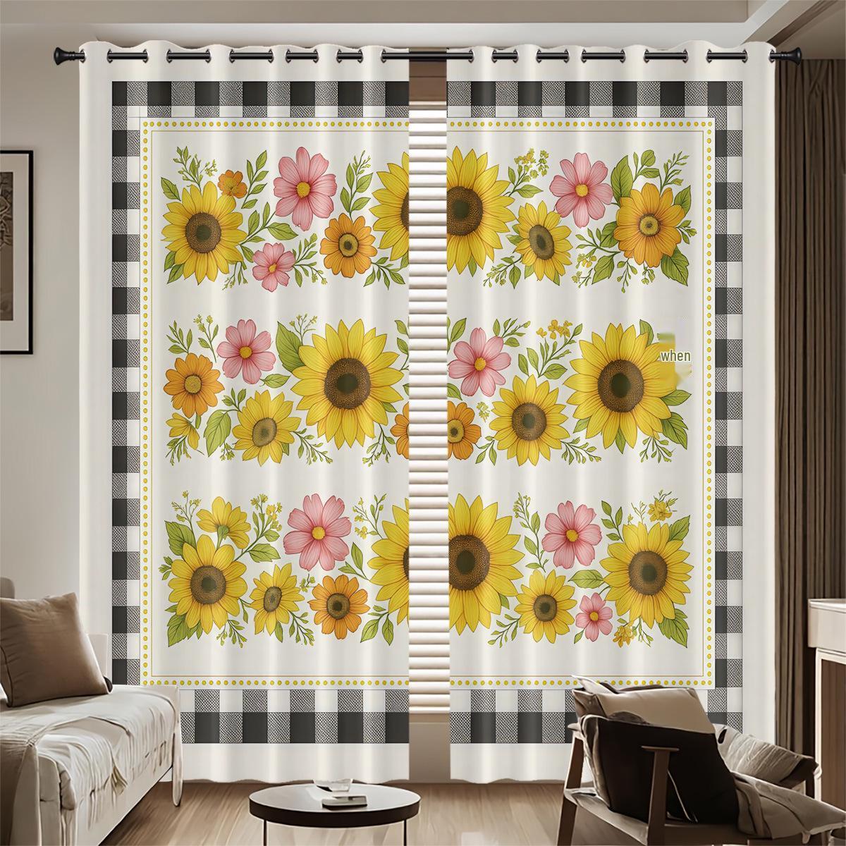 

Custom Sunflower Blackout Curtains - High Precision Digital Print, Thickened Polyester, Sun Protection 140 cm x 160 cm