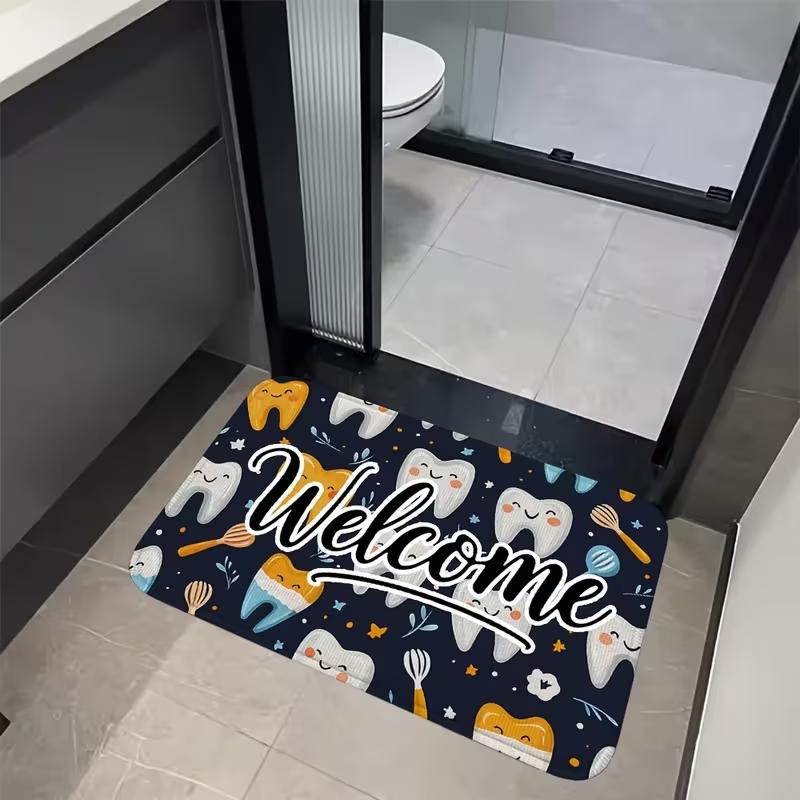 Dental Theme Pattern Door Mat Tooth Designs Smoke Technological Robotic Elements Dental Clinic Door Mat Dental Clinic Door Mat
