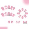 24PCS French Pink Glitters Short False Nail With Bows Design ABS Fake Nail Easy To Apply For Women Party Comfortable Wear