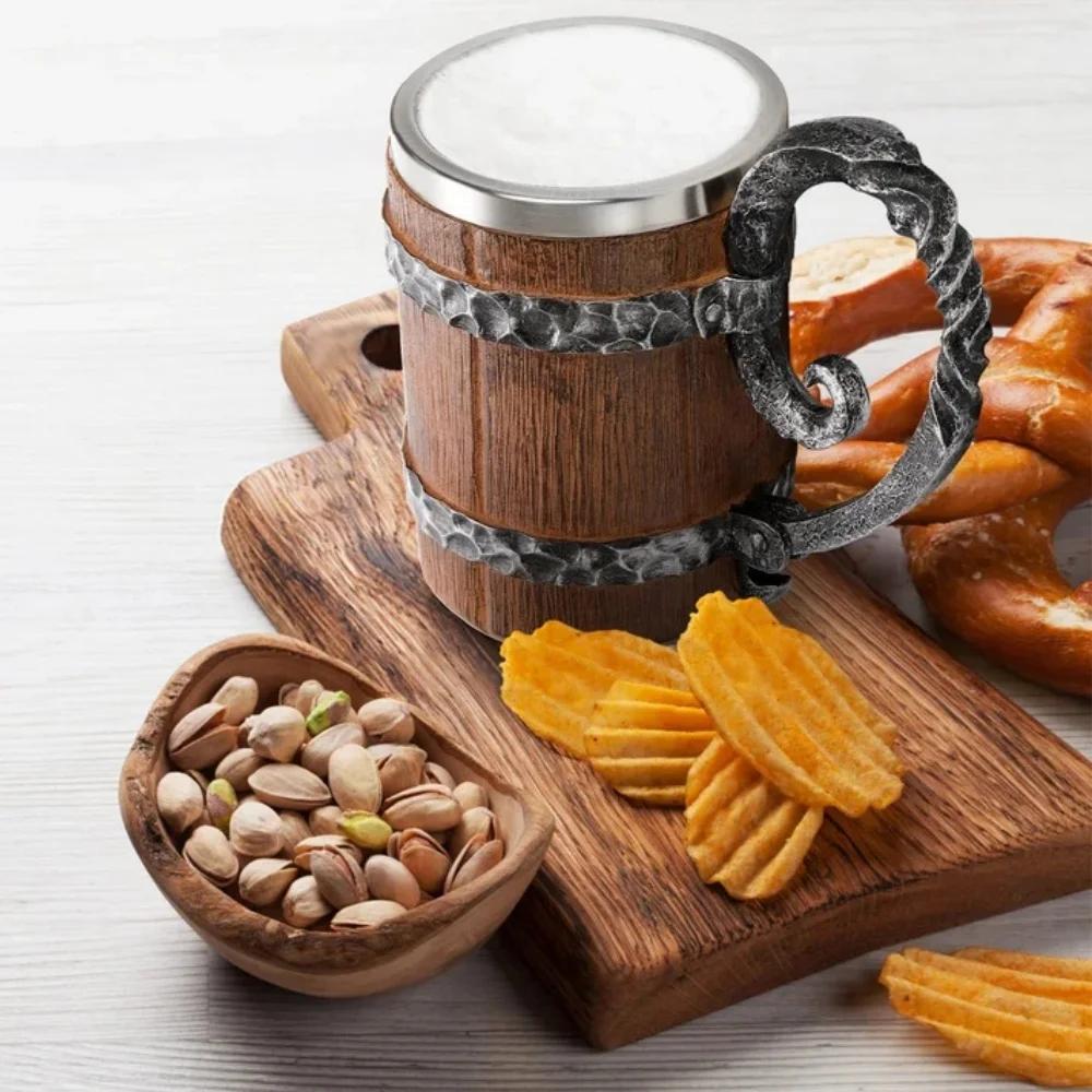 Viking Beer Mug Stainless Steel Cup with Resin Craft, Medieval Theme Tankard for Bar Decor, Unique Gifts for Men, Halloween Gift