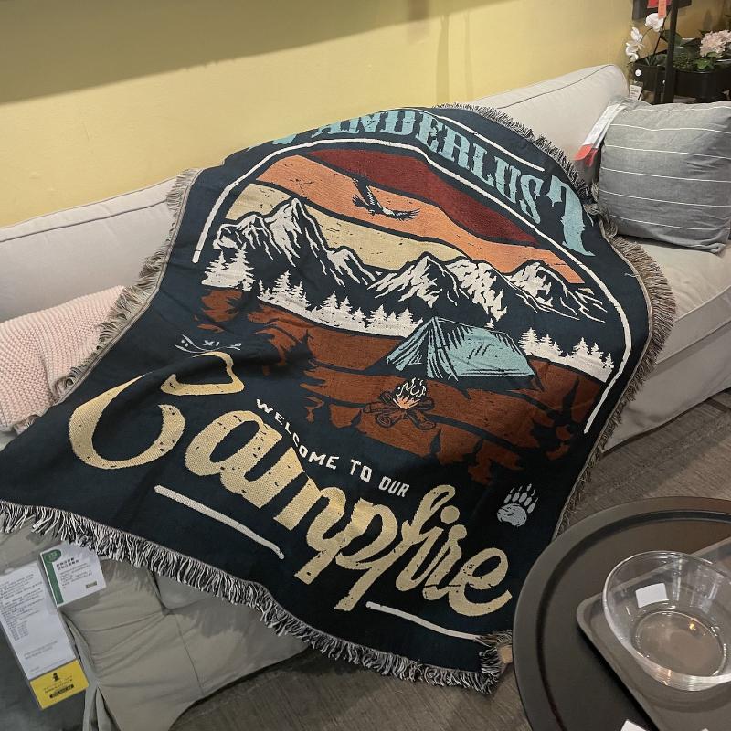Vintage Camping Blanket With Mountain Landscape Wanderlust Woven Tapestry Throw Boho Outdoor Picnic Rug Campfire Decor For Rv