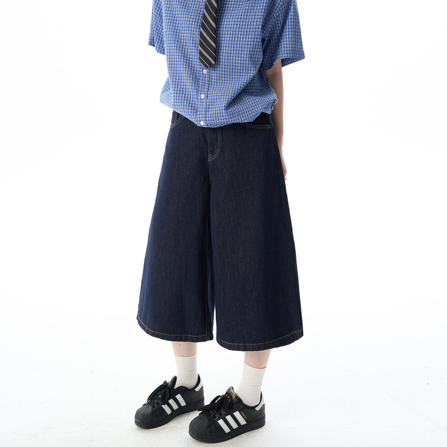 Unisex American Retro Blue Cropped Jeans - Trendy Loose-Fit Straight Pants 3XL джинсовый синий