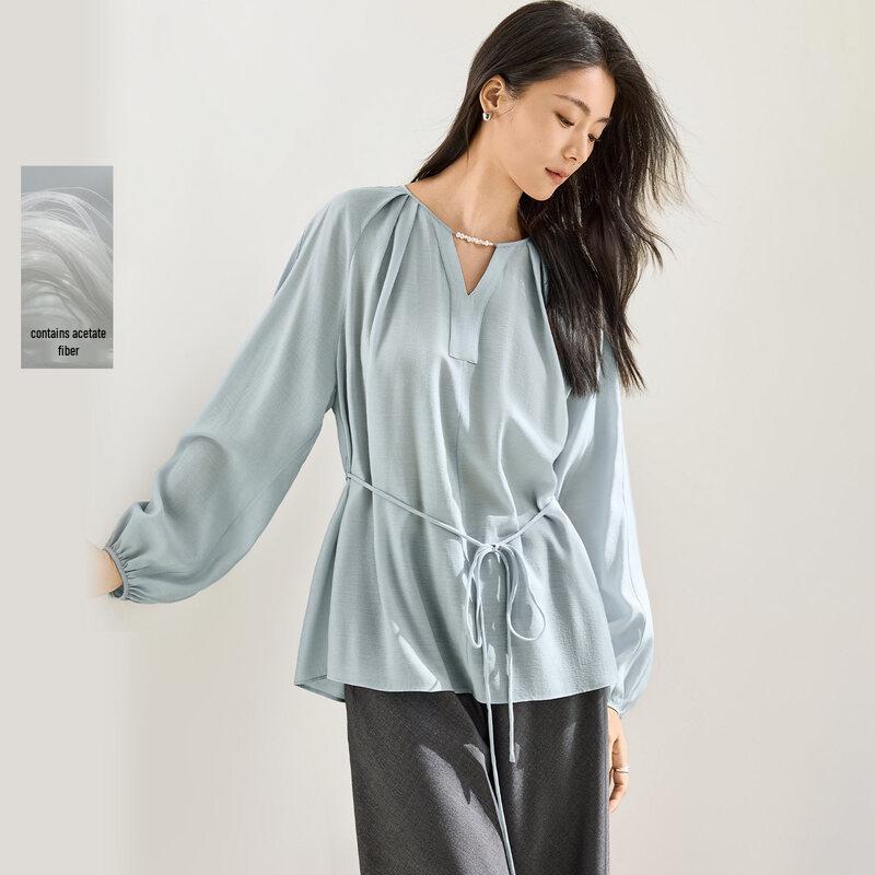 IHIMI Women s Acetate V-Neck Long Sleeve Shirt S