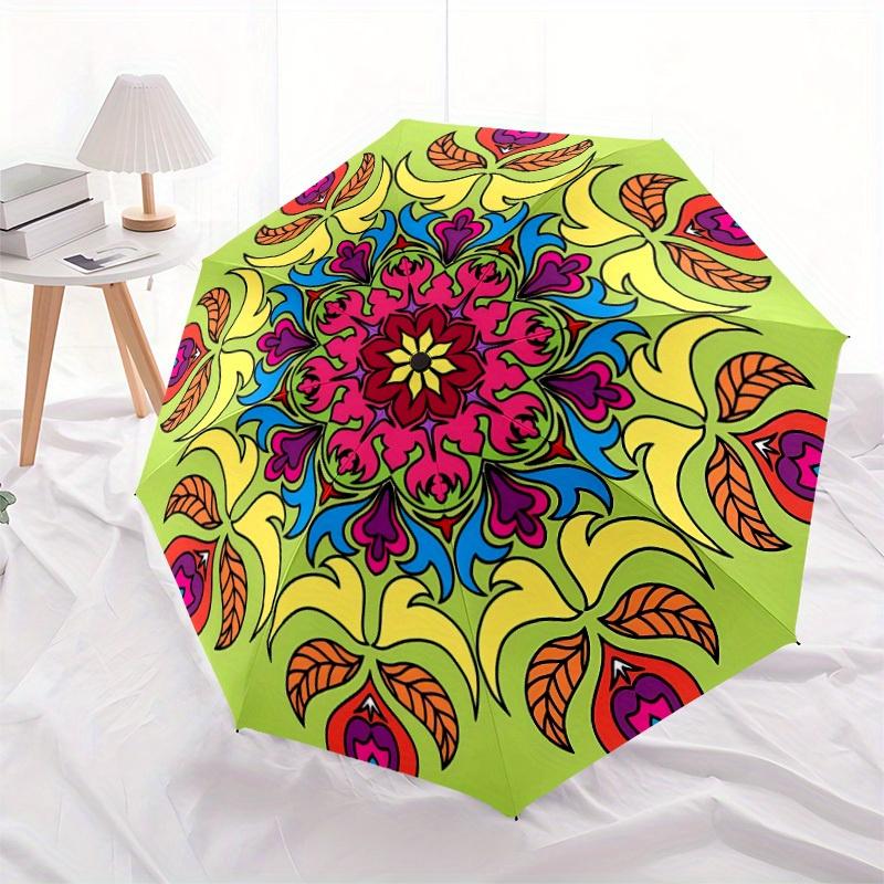1pc Floral Mandala Design Automatic Opening/closing Umbrella with Auto Open/Close, Windproof, Foldable Sunshade, Perfect Gift for Friends, D