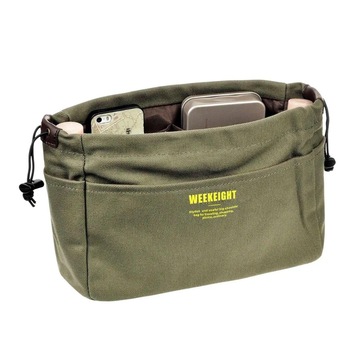 

Органайзеры для хранения из холста с завязками, многокарманная сумка-вкладыш, легкая портативная дорожная сумка для хранения S зелёный