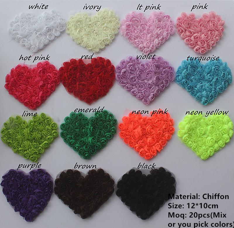20 Stück Große Chiffon-Rosen-Herz-Aufnäher für DIY Baby Mädchen Kleidung Kleid Strampler Hemden Nähdekorationen Haarschleifen-Zubehör