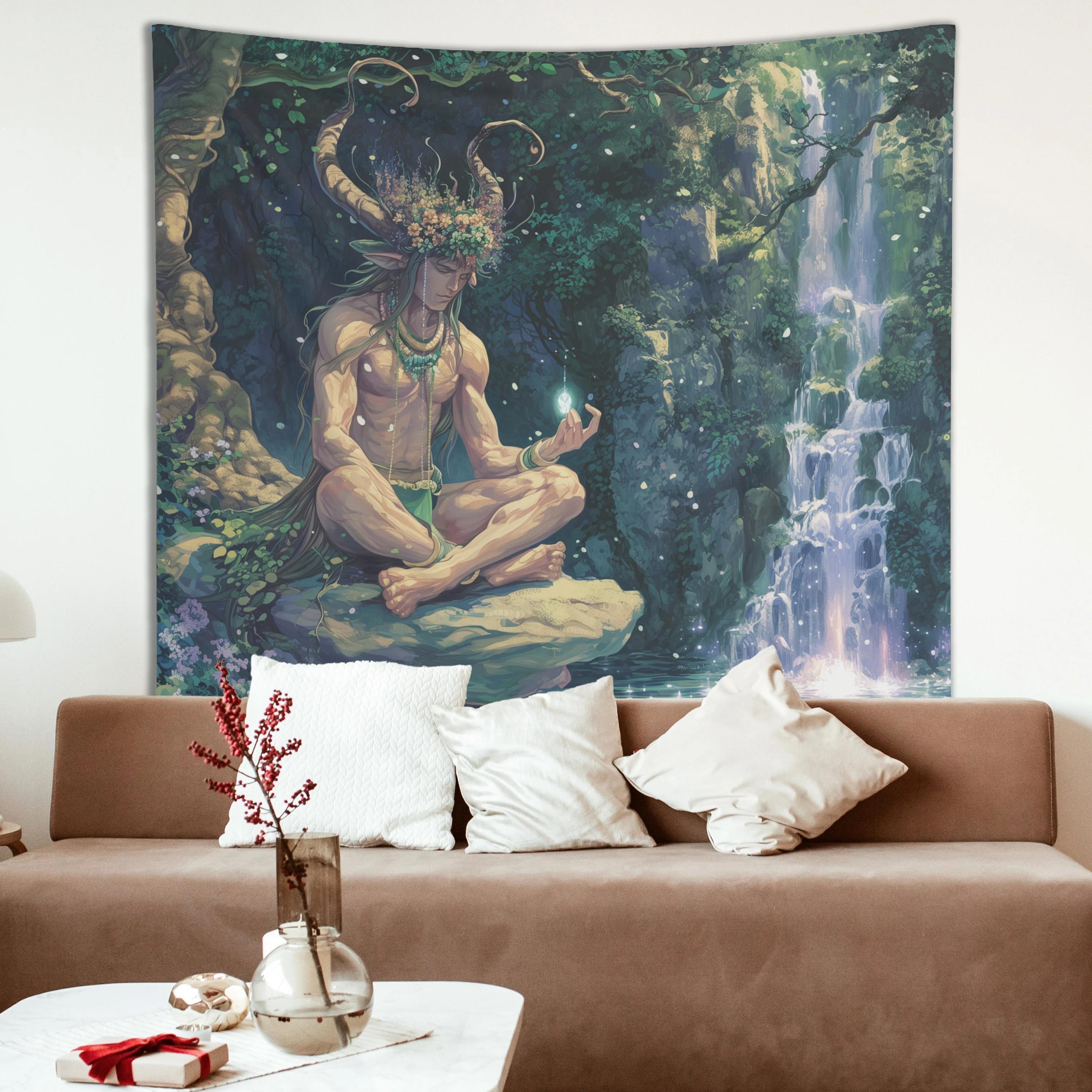 Forest God Sennos Tapestry Fantasy Forest Background Cloth Meditation Room Bohemian Room Decoration 100X70CM